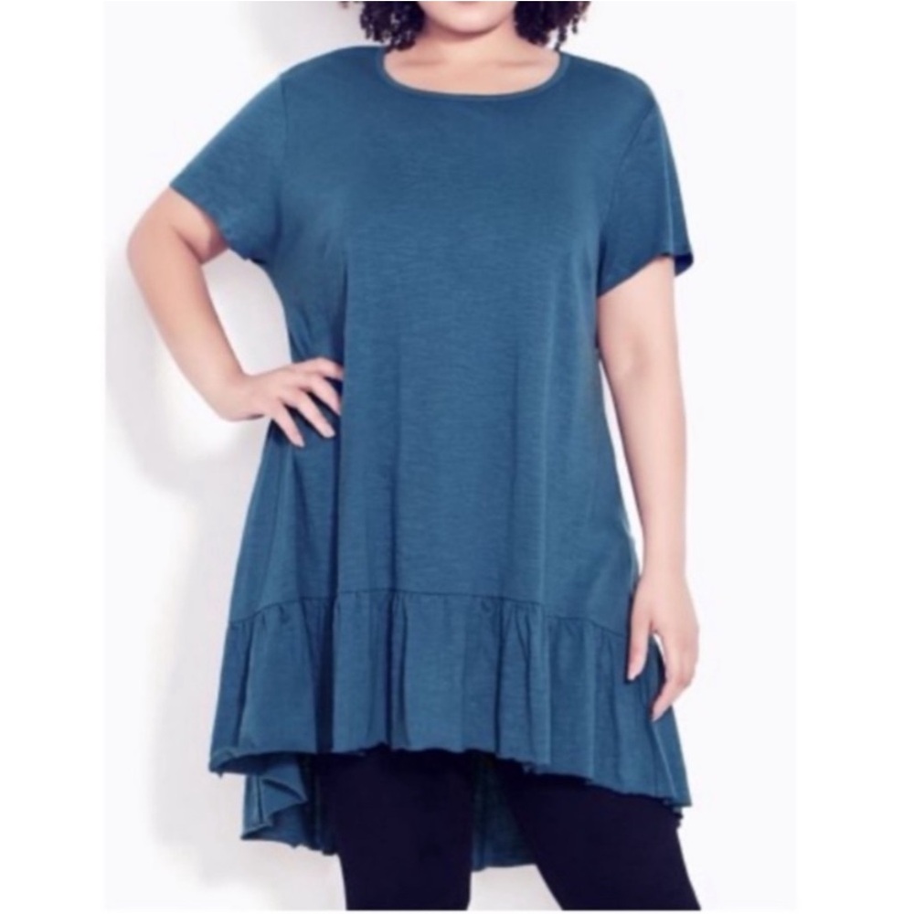 Avenue Blue Frill Ruffle Tunic Size 22/24